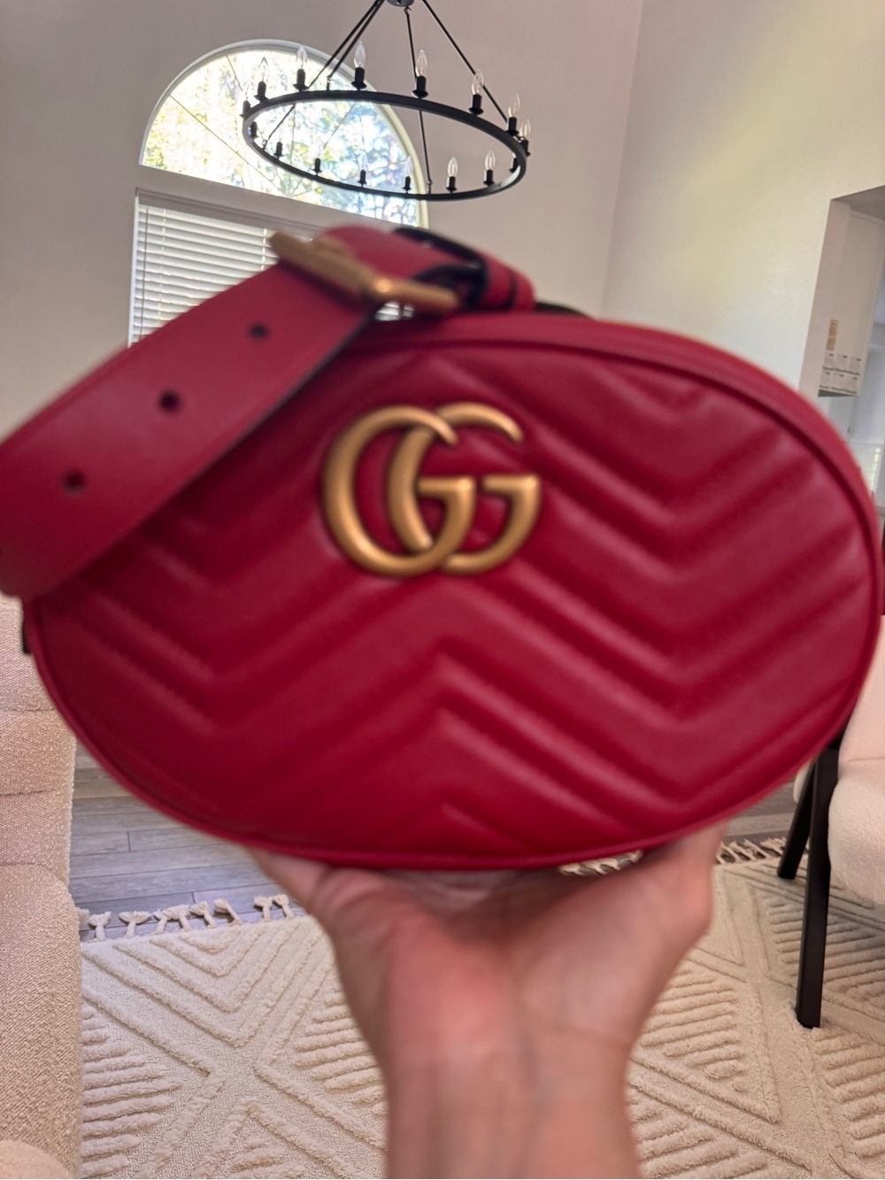 Gucci Red Quilted GG Oval Crossbody Bag